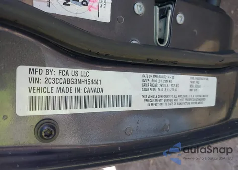 2022 Chrysler 300 S из США, поврежденный, VIN 2C3CCABG3NH154441